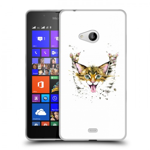 Полупрозрачный дизайнерский пластиковый чехол для Microsoft Lumia 540 Прозрачные кошки