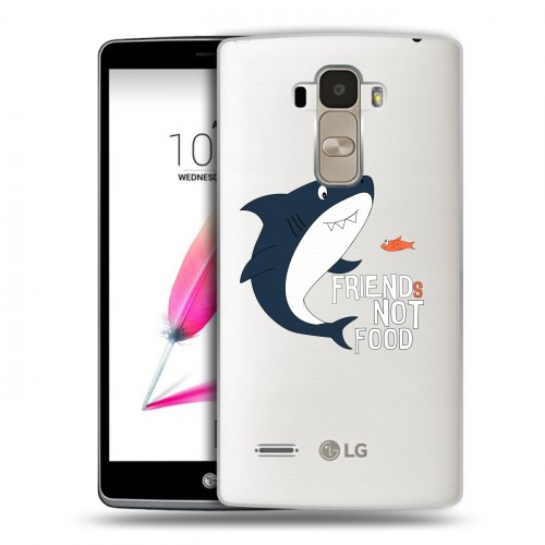 Полупрозрачный дизайнерский пластиковый чехол для LG G4 Stylus Прозрачные акулы