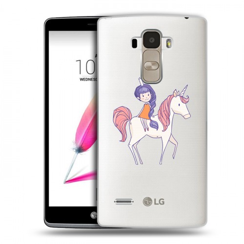 Полупрозрачный дизайнерский пластиковый чехол для LG G4 Stylus Прозрачные лошади и единороги 