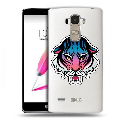 Дизайнерский пластиковый чехол для LG G4 Stylus Прозрачные леопарды