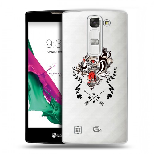 Полупрозрачный дизайнерский пластиковый чехол для LG G4c Прозрачный тигр