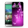 Дизайнерский силиконовый чехол для HTC One ME Бабочки фиолетовые
