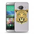 Дизайнерский силиконовый чехол для HTC One ME Прозрачные леопарды