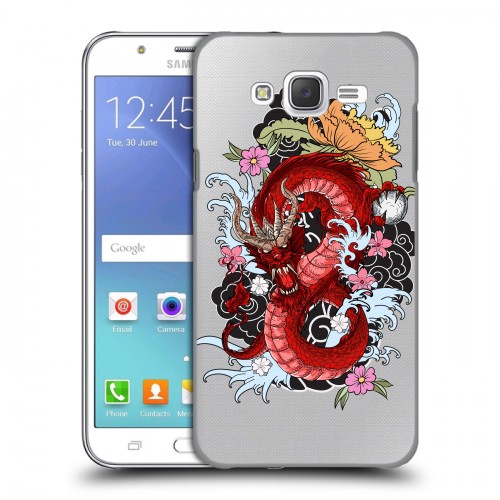 Полупрозрачный дизайнерский пластиковый чехол для Samsung Galaxy J5 Прозрачные Драконы