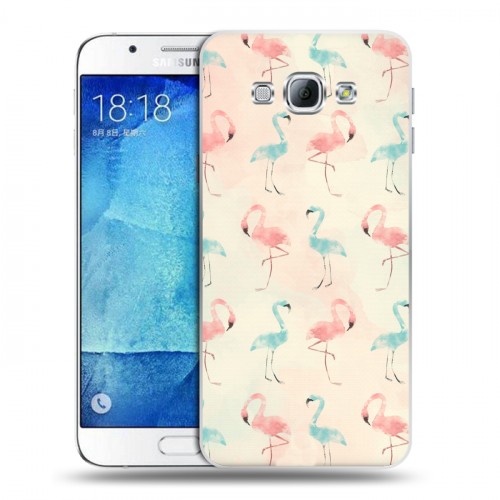 Дизайнерский пластиковый чехол для Samsung Galaxy A8 Розовые фламинго