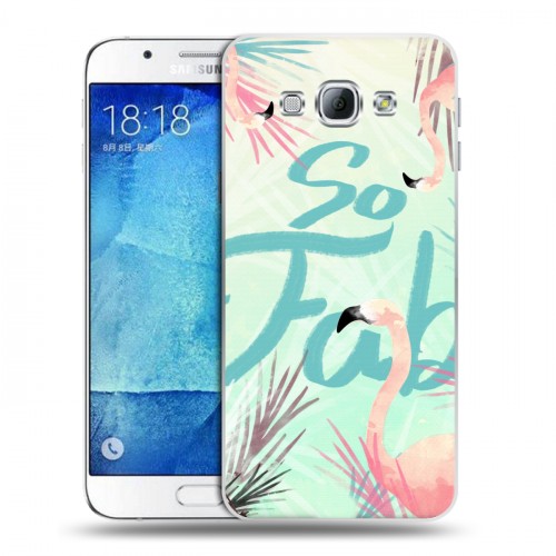 Дизайнерский пластиковый чехол для Samsung Galaxy A8 Розовые фламинго