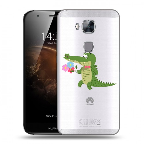 Полупрозрачный дизайнерский пластиковый чехол для Huawei G8 Прозрачные крокодилы