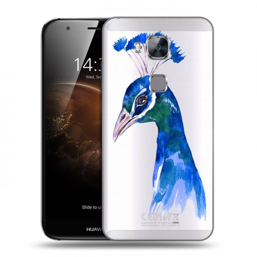 Полупрозрачный дизайнерский пластиковый чехол для Huawei G8 Прозрачные павлины