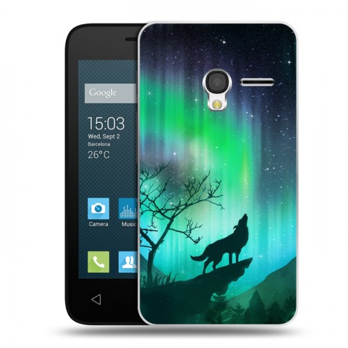 Дизайнерский пластиковый чехол для Alcatel One Touch Pixi 3 (4.0) Северное сияние и волк