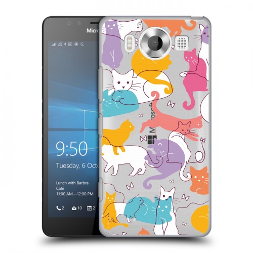 Полупрозрачный дизайнерский пластиковый чехол для Microsoft Lumia 950 Прозрачные кошки