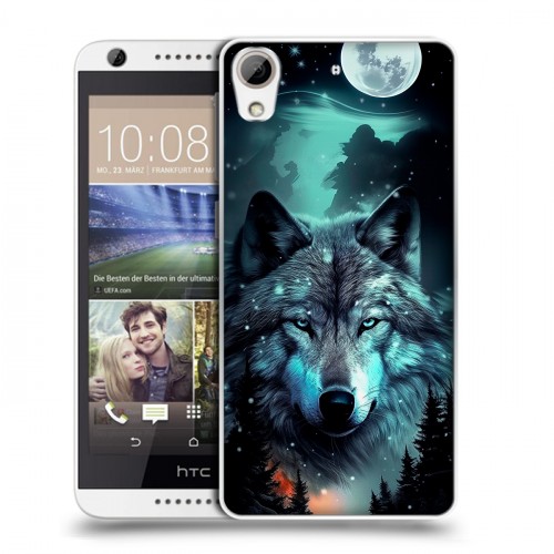 Дизайнерский пластиковый чехол для HTC Desire 626 Волк и луна