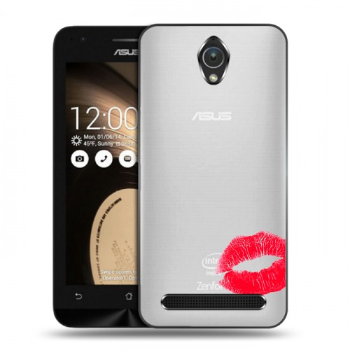 Полупрозрачный дизайнерский пластиковый чехол для ASUS Zenfone Go Прозрачные поцелуи