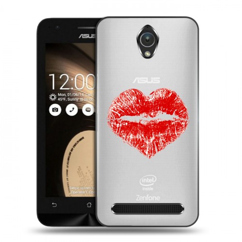Полупрозрачный дизайнерский пластиковый чехол для ASUS Zenfone Go Прозрачные поцелуи