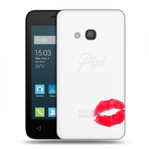 Полупрозрачный дизайнерский пластиковый чехол для Alcatel One Touch Pixi 4 (4) Прозрачные поцелуи