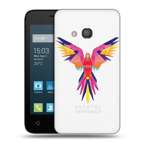 Полупрозрачный дизайнерский силиконовый чехол для Alcatel One Touch Pixi 4 (4) Прозрачные попугаи