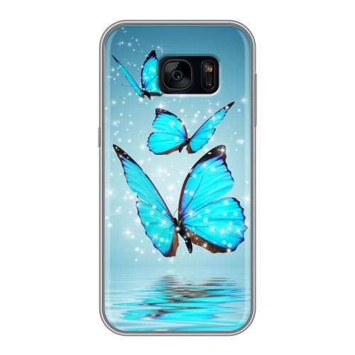Дизайнерский силиконовый чехол для Samsung Galaxy S7 Edge Бабочки голубые