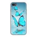 Дизайнерский силиконовый с усиленными углами чехол для Iphone 7 Бабочки голубые