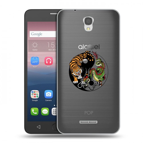 Полупрозрачный дизайнерский силиконовый чехол для Alcatel Pop 4 Прозрачный тигр