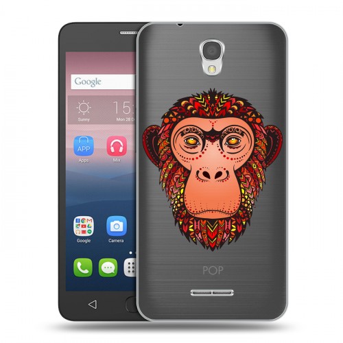 Полупрозрачный дизайнерский силиконовый чехол для Alcatel Pop 4 Прозрачные обезьяны