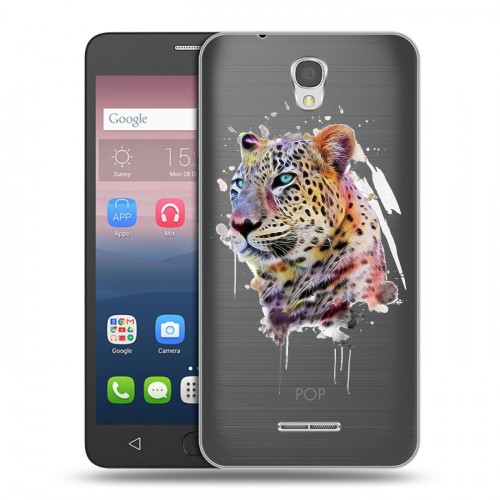 Полупрозрачный дизайнерский силиконовый чехол для Alcatel Pop 4 Прозрачные леопарды
