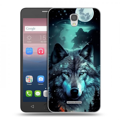 Дизайнерский силиконовый чехол для Alcatel Pop 4 Волк и луна