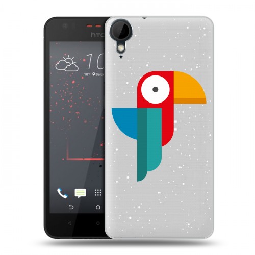 Полупрозрачный дизайнерский пластиковый чехол для HTC Desire 825 Прозрачные попугаи