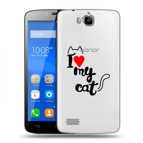 Полупрозрачный дизайнерский пластиковый чехол для Huawei Honor 3C Lite Прозрачные кошки