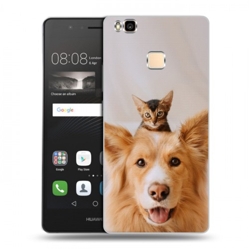 Дизайнерский пластиковый чехол для Huawei P9 Lite Собака и котенок