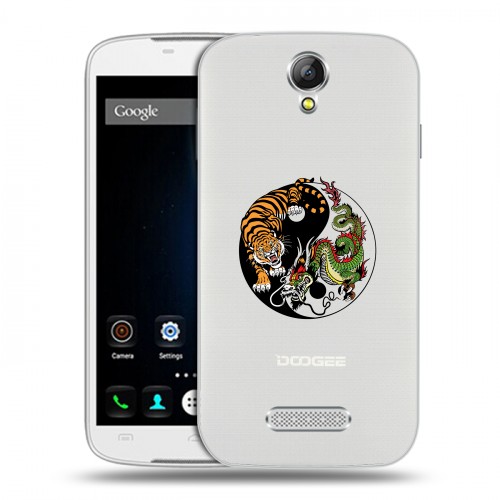 Полупрозрачный дизайнерский пластиковый чехол для Doogee X6 Прозрачный тигр
