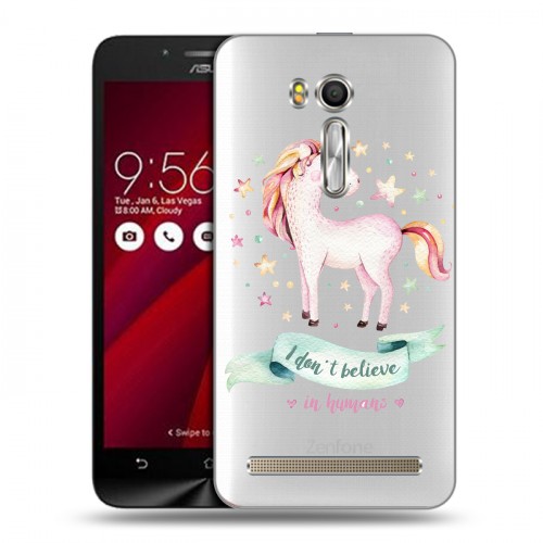 Полупрозрачный дизайнерский пластиковый чехол для ASUS Zenfone Go 5.5 Прозрачные лошади и единороги 