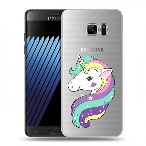 Полупрозрачный дизайнерский пластиковый чехол для Samsung Galaxy Note 7 Единороги 