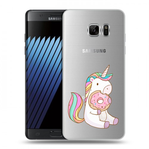 Полупрозрачный дизайнерский пластиковый чехол для Samsung Galaxy Note 7 Единорог и пончик