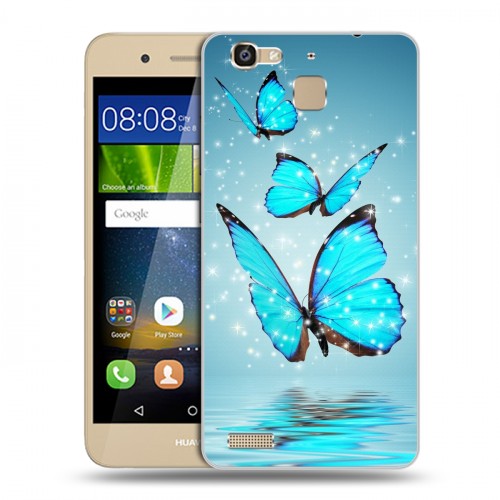 Дизайнерский пластиковый чехол для Huawei GR3 Бабочки голубые