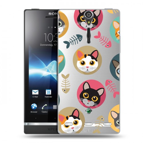 Полупрозрачный дизайнерский пластиковый чехол для Sony Xperia S Прозрачные кошки