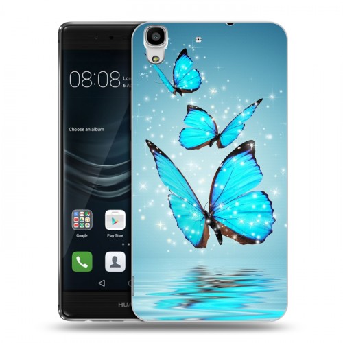 Дизайнерский пластиковый чехол для Huawei Y6II Бабочки голубые