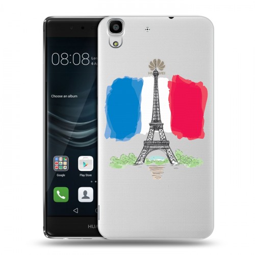 Полупрозрачный дизайнерский пластиковый чехол для Huawei Y6II Флаг Франции