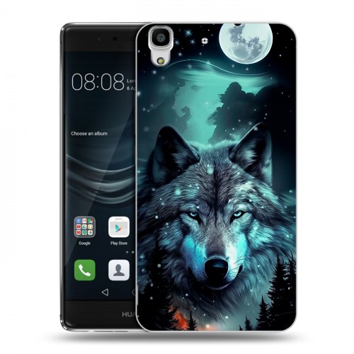 Дизайнерский пластиковый чехол для Huawei Y6II Волк и луна
