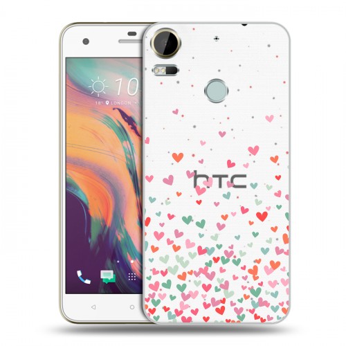 Полупрозрачный дизайнерский пластиковый чехол для HTC Desire 10 Pro Прозрачные сердечки