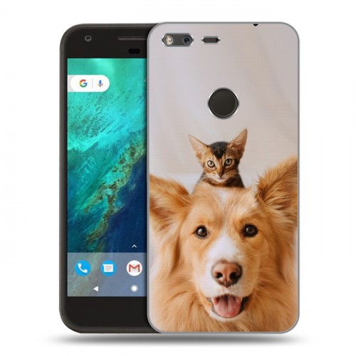 Дизайнерский пластиковый чехол для Google Pixel Собака и котенок