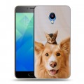 Дизайнерский силиконовый чехол для Meizu M5 Собака и котенок
