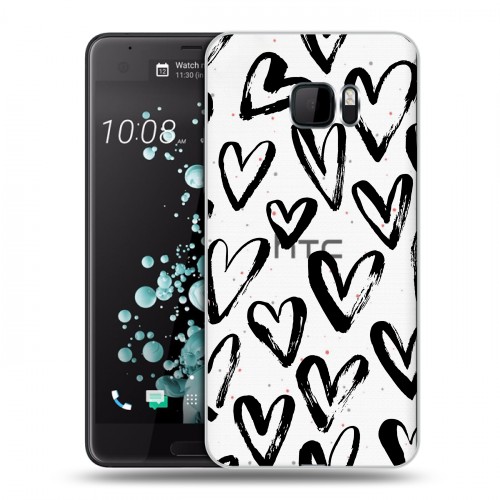 Полупрозрачный дизайнерский пластиковый чехол для HTC U Ultra Стильные сердца