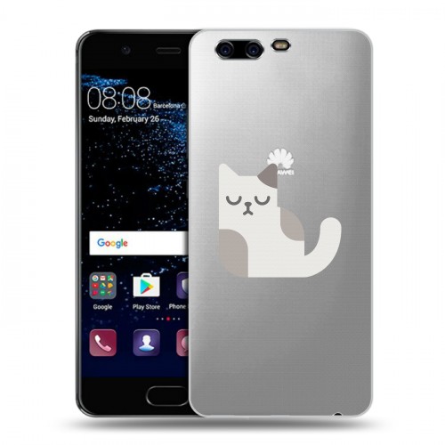 Полупрозрачный дизайнерский пластиковый чехол для Huawei P10 Прозрачные кошки