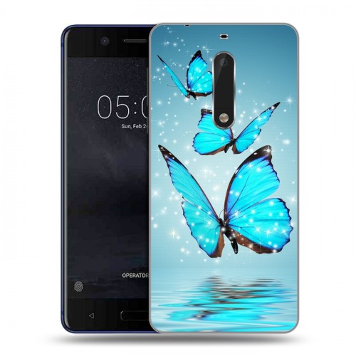 Дизайнерский пластиковый чехол для Nokia 5 Бабочки голубые