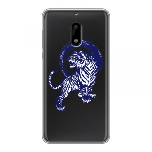 Полупрозрачный дизайнерский пластиковый чехол для Nokia 6 Прозрачные тигры