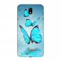 Дизайнерский силиконовый с усиленными углами чехол для Samsung Galaxy J7 (2017) Бабочки голубые