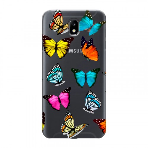 Полупрозрачный дизайнерский пластиковый чехол для Samsung Galaxy J7 (2017) прозрачные Бабочки 
