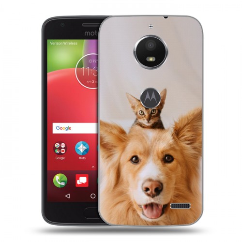 Дизайнерский пластиковый чехол для Motorola Moto E4 Собака и котенок