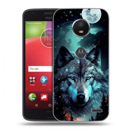 Дизайнерский пластиковый чехол для Motorola Moto E4 Волк и луна