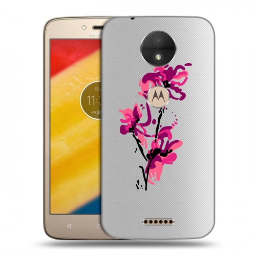 Полупрозрачный дизайнерский пластиковый чехол для Motorola Moto C Прозрачные цветочки