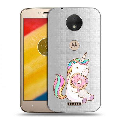Полупрозрачный дизайнерский силиконовый чехол для Motorola Moto C Единорог и пончик
